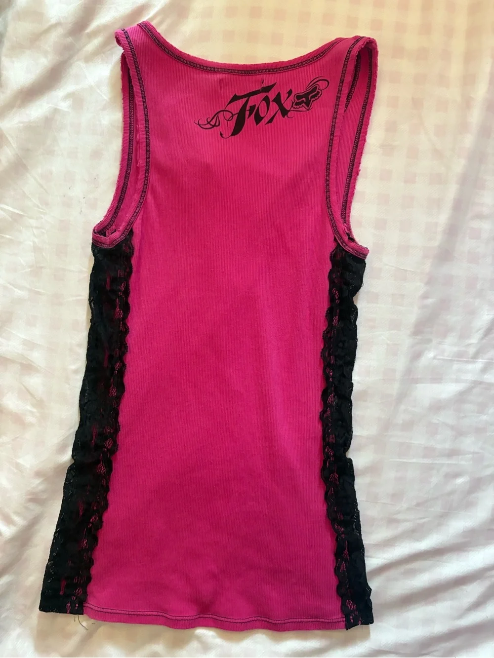Fox Fuchsia Tank Top with Black Lace Side Panels